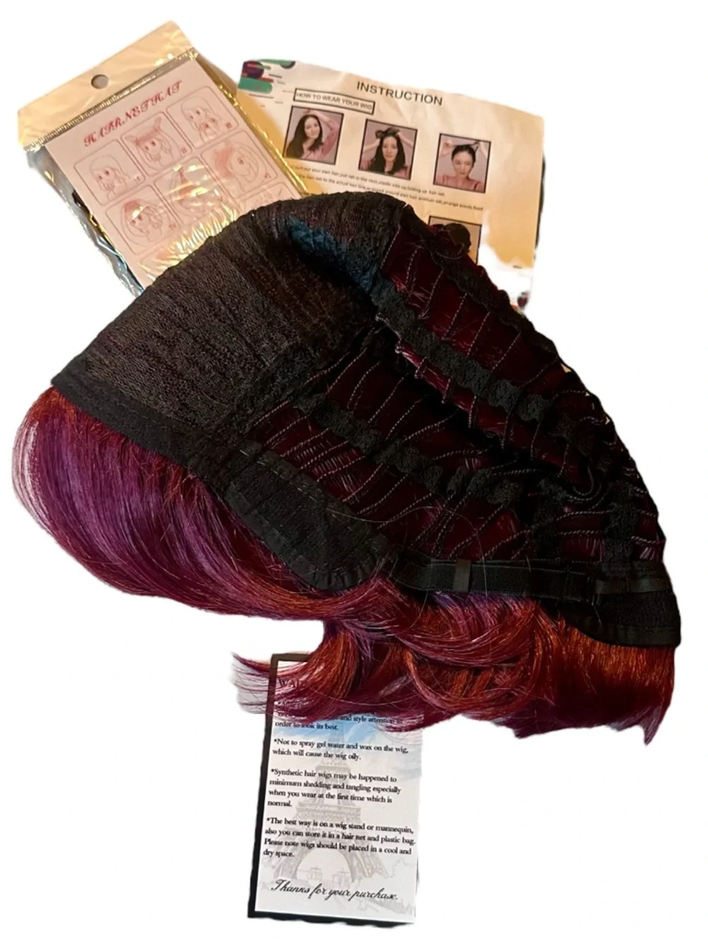 Women's Short Burgundy Pixie Cut Wig with Bangs Natural Looking Synthetic Hair